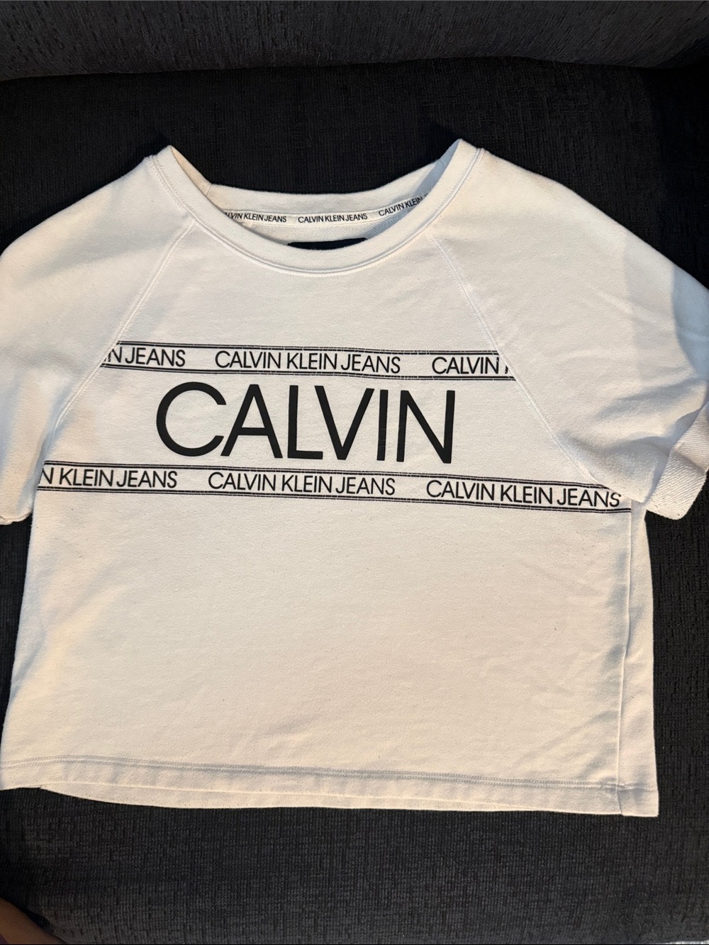 Calvin Klein White Tee with Black Logo Stripes